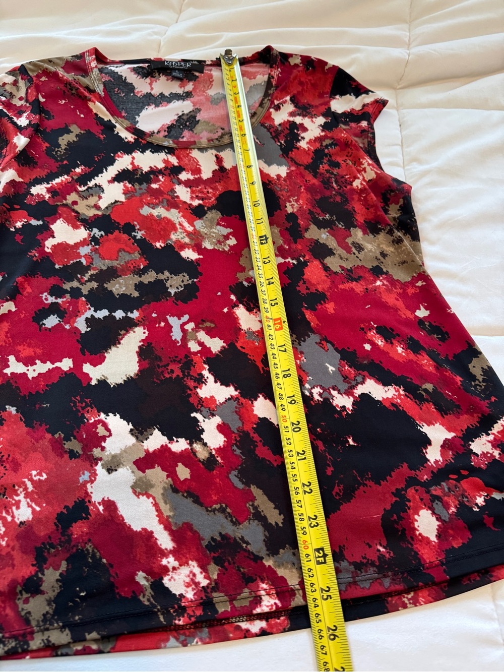 Kasper Abstract Floral Print Scoop Neck Top Size Large Red Black - Picture 9 of 11